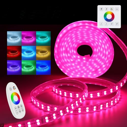KISUFU 220V Tira de LED, 5050 SMD RGB Tira Luces LED 120 LEDs/m IP67 Impermeable Strip Light con 750W Control remoto táctil y Panel táctil para TV Cocina Fiesta, Decoración de fiestas al aire libre.