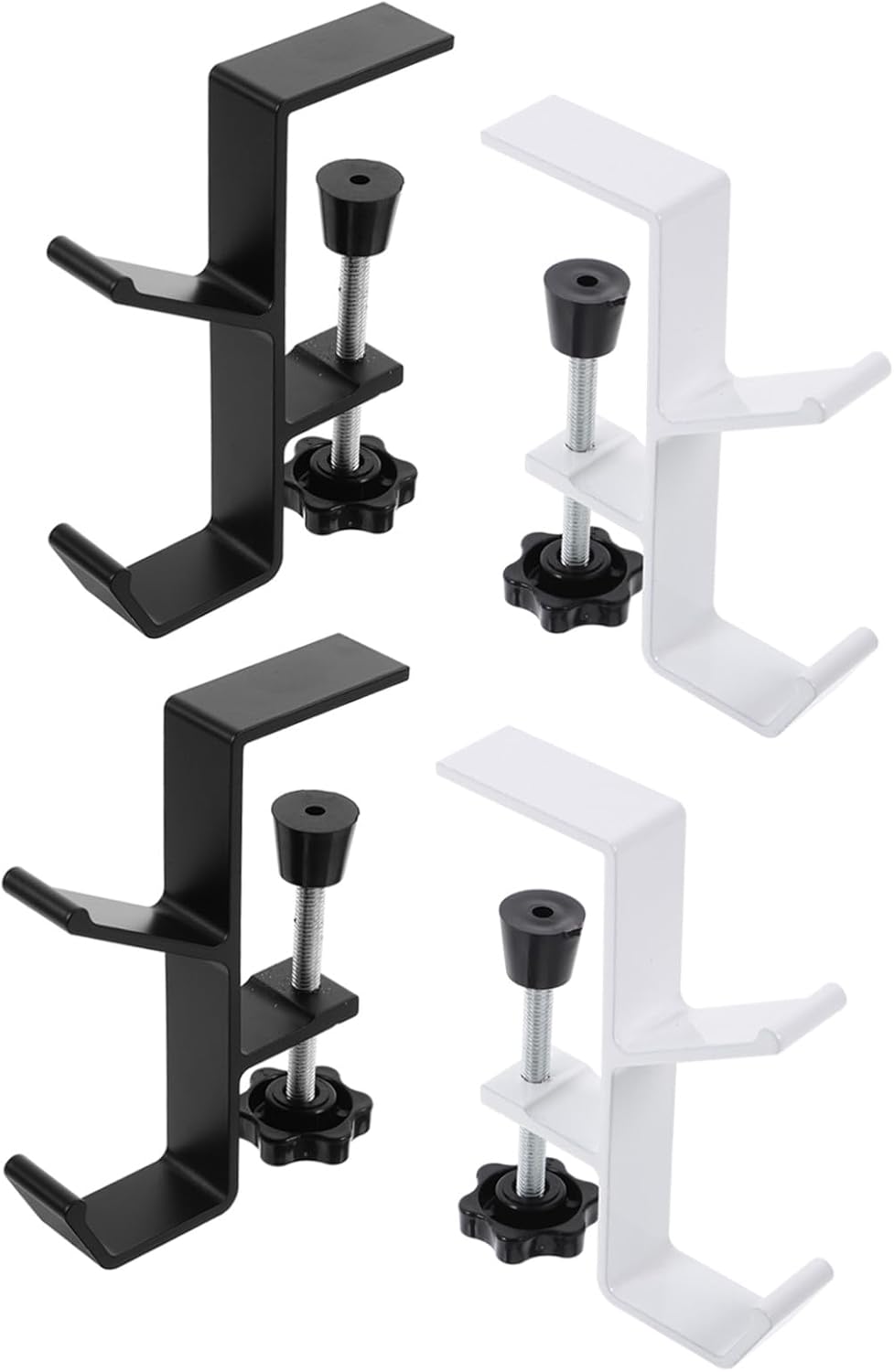 LIOOBO 4pcs Adjustable Desk Mount Hook for Backpack and Headphone, Aluminium Alloy Clamp-on Table Hanger with Sleek Modern Design, Easy Installation for Study Area and Workspace