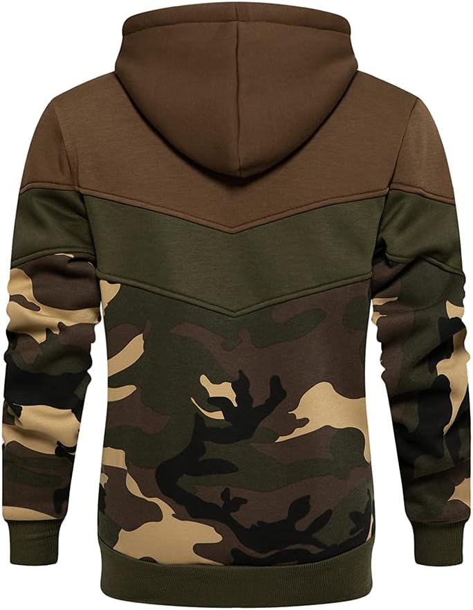Men's Novelty Color Block Hoodie with Pocket Long Sleeve Pullover Fleece Casual Sweatshirt - Image 3