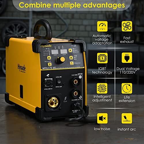 Hynade Mig Welder, Multi-Function 3 In 1 Tig Stick Spool Mig Welder Mtg175 Sg, Dual Voltage 110/220V Inverter Gas/Gasless Mig Welding Machine(Mtg175Sg) #TOP2