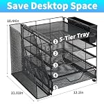 Desk Organizer, 5-Tier Paper Letter Tray Organizer with File Holder, Drawer and Pen Holder, Desktop Organizer for Office Supplies, Black - Image 2