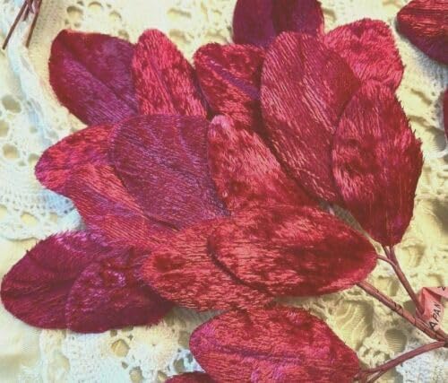 Cherry Red Vintage Millinery 1940s Velvet Leaves 1 Spray Made in Japan Cherry Red Fabric