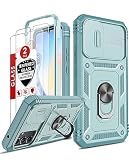 LeYi Cover per Samsung A34 5G: con 2 Pellicola Vetro Temperato,Custodia Samsung Galaxy A 34 con Protezione Fotocamera [Slidable] Antiurto Armor 360° Anello Supporto TPU Bumper Custodie, Verde