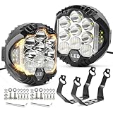 LIGBT 2PCS 7 Inch Round LED Offroad Light with DRL 90W LED Off Road Lights Super Bright Driving Spot Light Bar with Amber DRL Side Shooter Lights Waterproof 12V 24V for Pickup Trucks SUV UTV