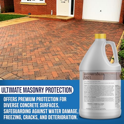Image of DeckGeneral Masonry Sealer 5801 - Clear Concrete Sealant & Waterproof Sealer for Stone, Brick & Mortar - Silane Siloxane Coating for Driveways, Sidewalks, Patios & More (1 Gallon)