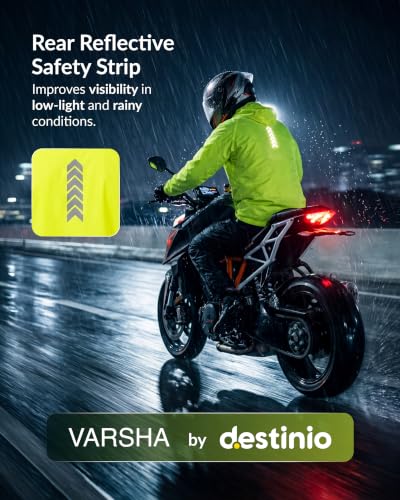Image of Destinio Rain Coat for Men Waterproof with Hood, Thick Polyester, Leak Proof, Premium Zipper, Raincoat for Bike Riding, Double Layer Rain Suit for Riders, Rainwear Set