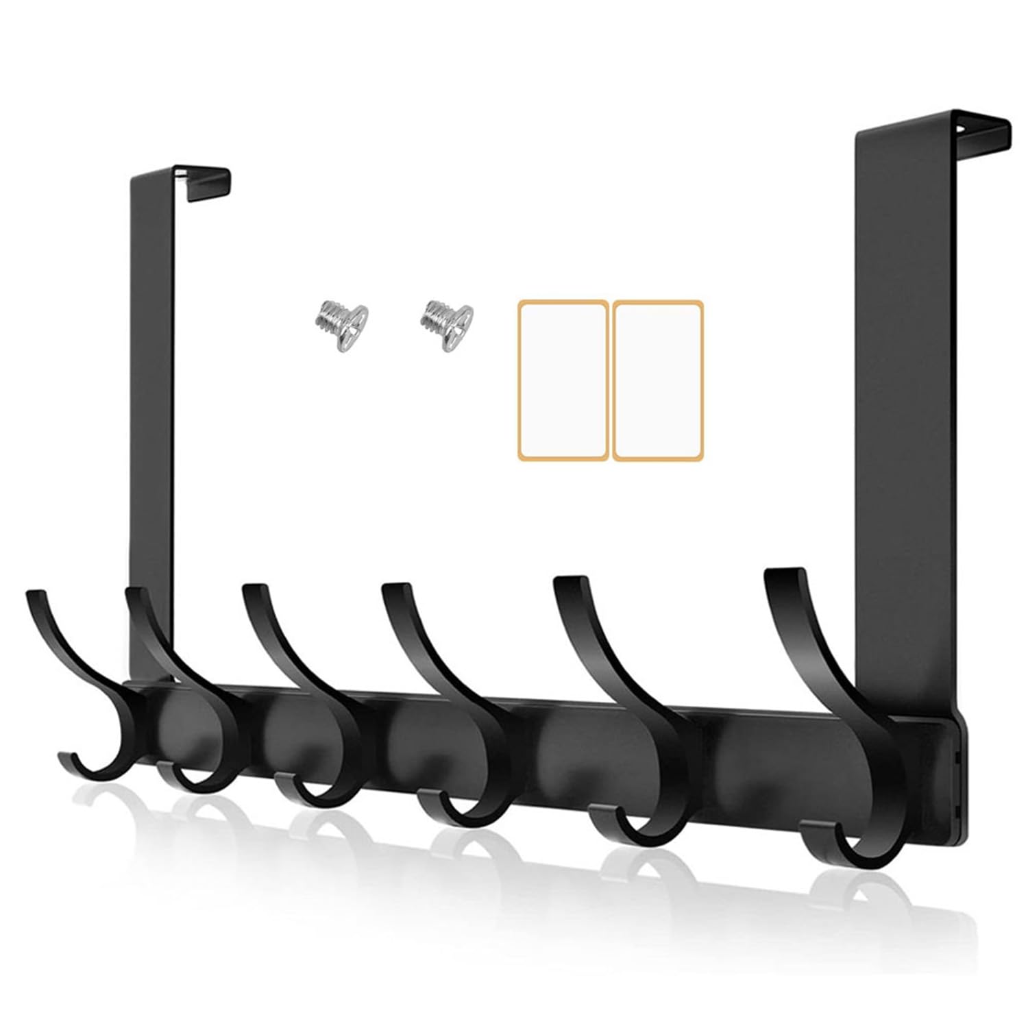 Over Door Hooks Heavy Duty Over Door Towel Rack Door Hanger with 6 Hooks for Hanging Coat, Towel, Bag, Clothes, Over The Door Hanger Suitable for Bathroom, Bedroom, Kitchen (Black)