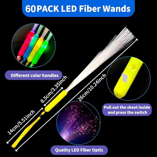 YOFOBU 60 Pack Fiber Optic Wands,LED Light Up Wands with 3 Flashing Models,Glow in the Dark Wands for Wedding,July 4th,Birthday,Halloween,Christmas Concert Club Party Favors (Multi-colored) by YOFOBU - Image 2