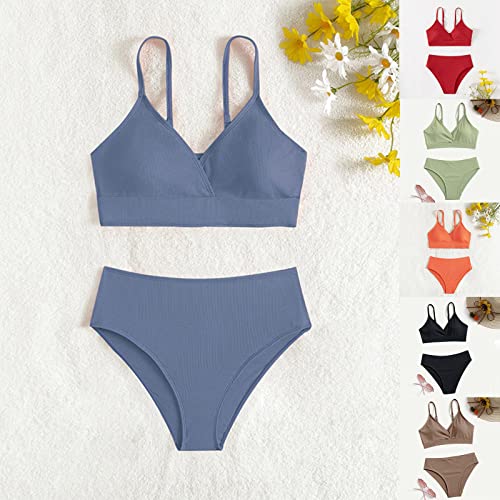 Kids Teen Girls' Swimsuits Two Piece V-Neck Solid Bikini Adjustable Shoulder Straps Swimsuit Kids High Waist Bikini Set3