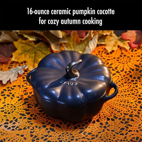 Image of STAUB Ceramic 0.5-qt Petite Ceramic Pumpkin, Oven & Stove Safe up to 572F, Pumpkin Dish, Ceramic Baking Dish, Candy Dish, Matte Black