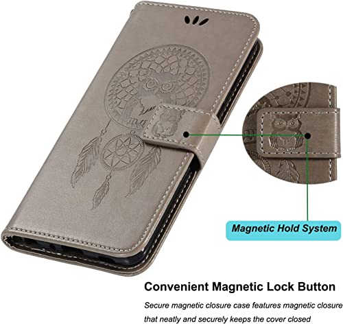 Sidande Case For Huawei Y6 Prime 2018/Y6 2018/Honor 7A/Enjoy 8E Wallet Case With Card Holder, [Wrist Strap] Owl Premium Pu Leather Flip Phone Case Cover For Huawei Y6 2018 (Grey) #TOP5