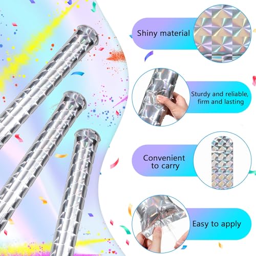 Teyva Daily Shiny Team Spirit Accessories 36 Pcs 12 Metallic Pom Poms 12 Inflatable Noise Sticks with Straws 12 Whistles Bulk Noisemaker Set for Sports Events Pep Rally Fans Party Favors - Image 2