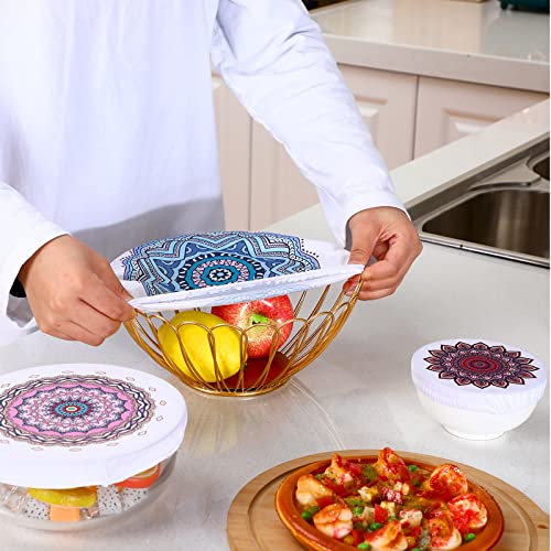 Patelai 10 Pcs Bowl Covers Reusable in 5 Size Stretch Cloth Fabric Elastic Food Storage Bowl Covers Bread Sourdough Lids for Proofing Food Fruits Leftover(Warm Color,Retro Style) by Patelai - Image 5