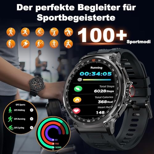 Deedlite Zeus Smartwatch Herren, 1,85 Zoll Display, Bluetooth Anrufe, Gesundheitsmonitor, Zuverlässige Akkulaufzeit, Kompatibel mit iOS & Android