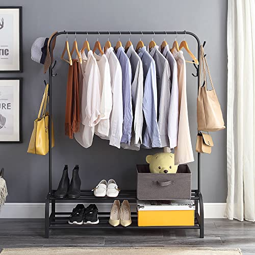 Gissar Clothes Rack With Shelves,Stand Clothing Racks For Hanging Clothes, Garment Rack With Top Rod,Drying Rack Organizer Shirt Towel Rack,For Boxes Shoes Boots Storage,Metal Frame, Black #TOP2