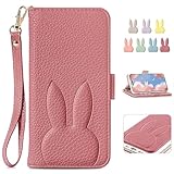 MAGICASE 適応 iPhone16e ケース 手帳型 カード収納 スマホケース アイフォン16e 保護ケース カードポケット可愛い 兎 人気 レディース 女性 上品 肌触り良い(6.1) スイカレッド