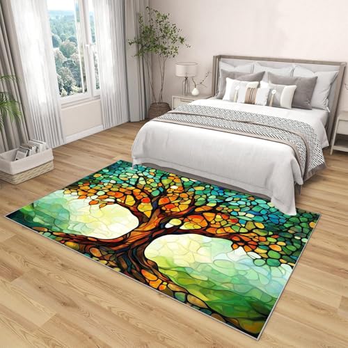Tapis de salon antidérapant lavable vert arbre 3D - 4
