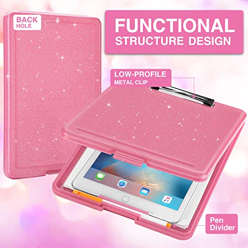 Sooez Glitter Clipboard With Storage, Plastic Storage Clipboard With Low Profile Clip, Durable Nursing Clip Board 8.5X11, Cute Clipboard Case With Compartment, Smooth Writing, Letter Size A4 For Women #TOP1