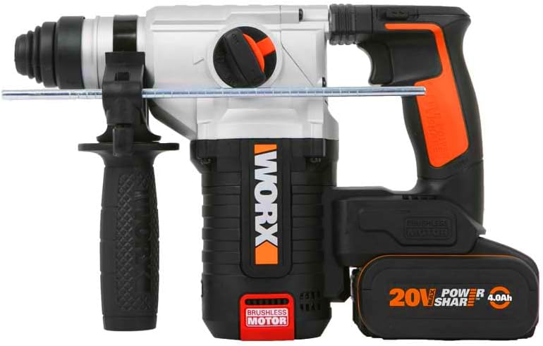 Worx WX380 Akku Bohrhammer – Bürstenloses 20V Werkzeug Zum Bohren, Hammerbohren & Meißeln – Mit 2 x 4,0 Ah Akkus, Ladegerät & Koffer