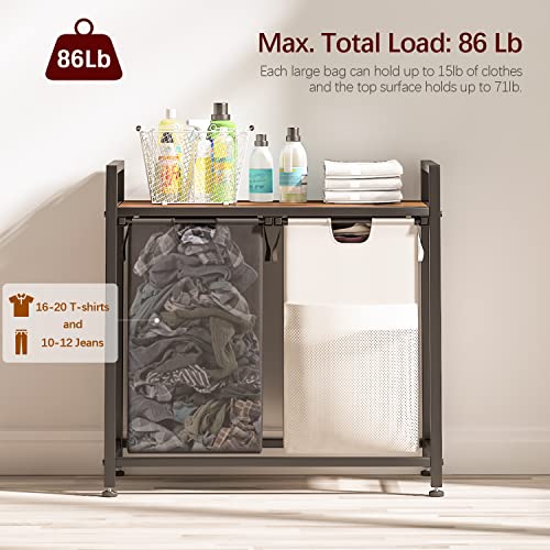 Lulive Double Laundry Hamper, Multifunctional Laundry Basket Organizer, 112L Laundry Sorter With Removable Bags And Fabric Handles, Large Top Shelf Laundry Bag For Bathroom, Dorm, Laundry Room #TOP2