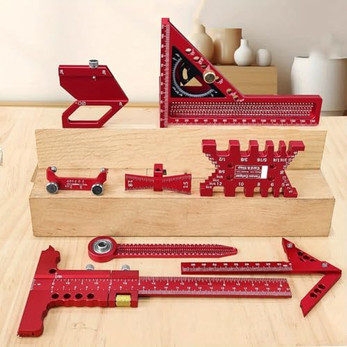 Aluminium Woodwork Measuring and Scribing Tool Set - 9 Piece Precision Kit for Carpentry and DIY Projects with Storage Box(10 Pieces.) - Thumbnail 3
