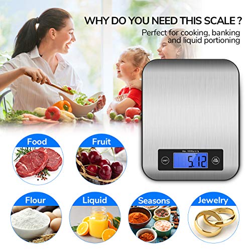 Digital Kitchen Scale Food Scales, TOBOX Postage Scale Multifunction Stainless Steel Accuracy with LCD Display and Tare Function for Baking and Cooking (Silver) (grey)
