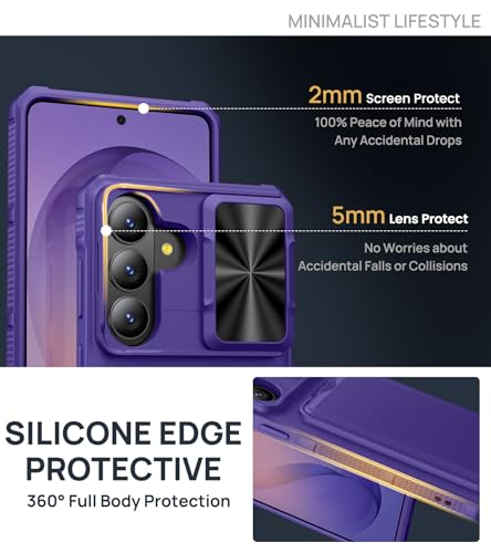 Image of SSLOTSCASE for Samsung Galaxy S26+ Plus Case with Card Holder & Camera Cover Stand & Slide Lens Cover, Multi-Functional Stylish Men Women Sturdy Shockproof Phone Case for Galaxy S26+ Plus 2026, Violet