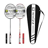 Whizz Kratzfestes Design Badminton Schläger Racket Set mit Tasche Griffband, 100% Graphit (Y56 Schwarz+Rot)