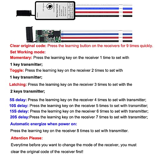 Qiulaofu DC 3.7V 6V 7V 9V 12V 24V 1CH Channel Micro RF Relay Wireless Remote Control Switch Mini Car LED Light Lamp Controller Receiver Transmitter DIY Kits