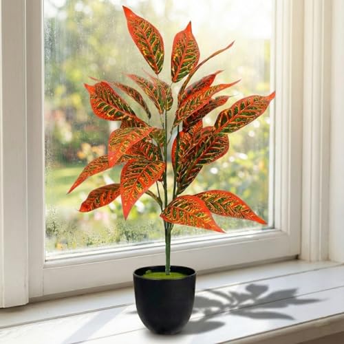 Image of Dekorly Artificial Plant Leaves Tropical Monstera Large Artificial Plants Fake Zebra Leaf Plastic Palm Tree Branch for Home Garden Decor | 26 Leaves (WithPot-Green-C, Height : 76CM)