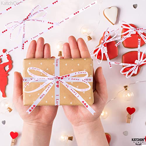 Valentine I Love You Ribbon Roll - 100 Yards, Red Heart Ribbon Wired | Red And White Valentine Ribbon For Gift Wrapping | Hearts Print Valentines Ribbon For Flower Crafts | Valentine Curling Ribbon #TOP2