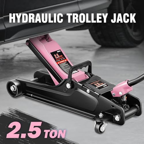 Image of DNA Motoring Low Profile Hydraulic Trolley Service /Floor Jack, 2.5 Ton (5500 lbs) Capacity, Lifting Range 3.35 inch-15.16 inch,Pink, TOOLS-00676-PK