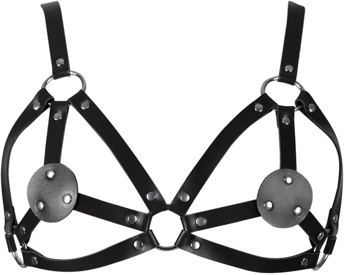 Women's Adjustable Leather Harness Cage Bra Corset Lingerie, Punk Gothic Fetish Bodywear, Sexy Black Bikini Outfit for Women Adults Halloween Costume Party Night Club Rave Play