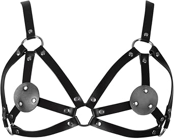 Womens Adjustable Leather Harness Cage Bra Corset Lingerie, Punk Gothic Fetish Bodywear, Sexy Black Bikini Outfit for Women Adults Halloween Costume Party Night Club Rave Play