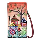 anuschka taschen sale Funktionales Design – entworfen für Schönheit und Form, jede Brieftasche verfügt über eine Klappe mit Druckknopf, zwölf Kartenhalter, ein Ausweis-Fenster, vier Mehrzweck-Taschen, Handy-Tasche mit Klettverschluss für iPhone XS Max und abnehmbarer 66,04 cm Riemen