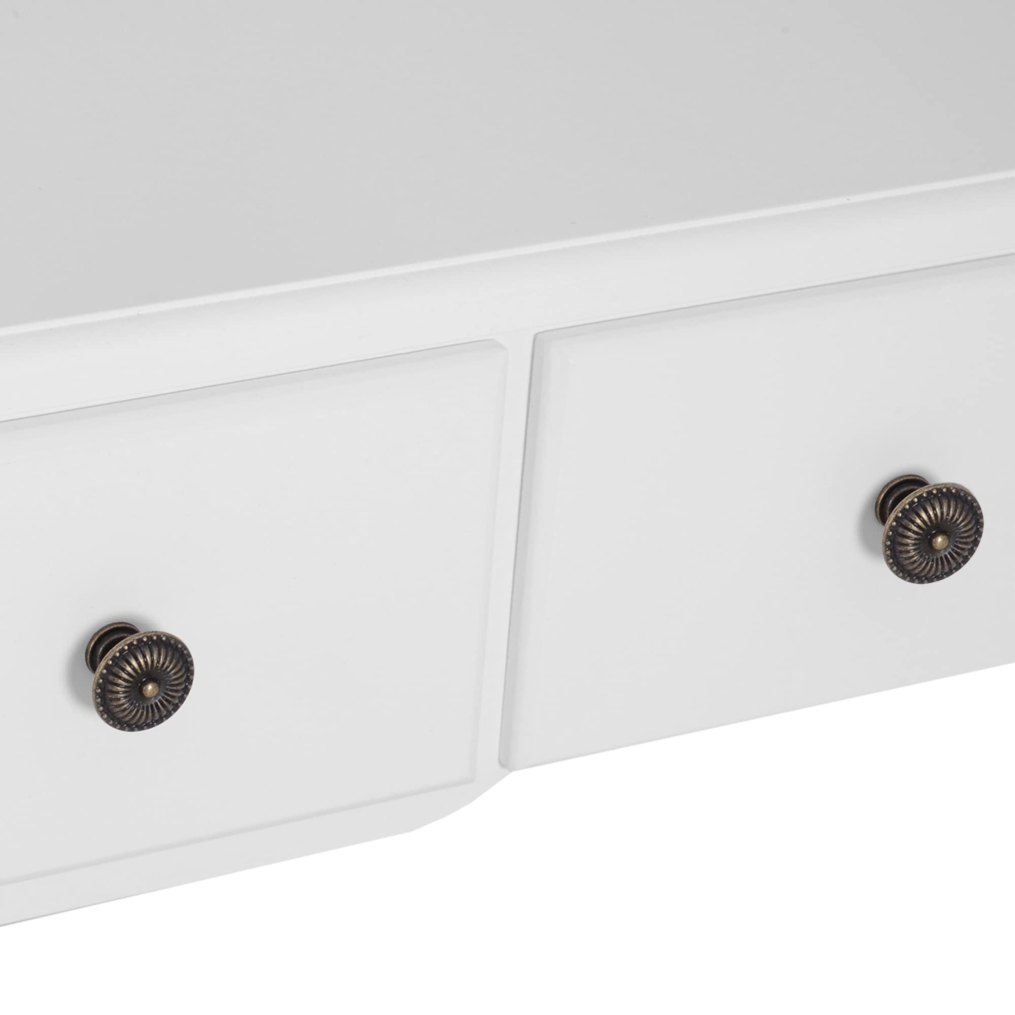 HOMCOM Tocador + Taburete y Espejo Mesa Maquillaje 5 Cajones Mesa MDF Estilo Colonial (Blanco)