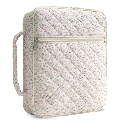 WOBAGMEN Bible Cover Case for Women Large Bible Tote Bags Organizer Quilted Carrying Case for Girls Bible Study Supplies Accessories Christian Gifts for Women (Pink Floral M)