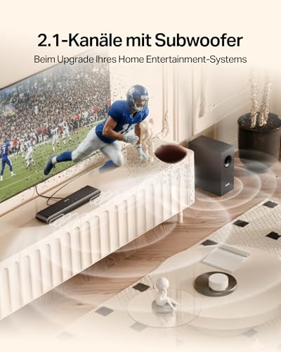 OXS S21 2.1-Kanal Soundbar mit Subwoofer, Präzisionssound mit tiefen Bässen, 180 W Leistung, 3 EQ-Modi, für Heimkino/Musik/Spiel, für TV, PC, Xbox, PS4/5, Telefon, Ultrakompakt, Einfache Einrichtung - 0