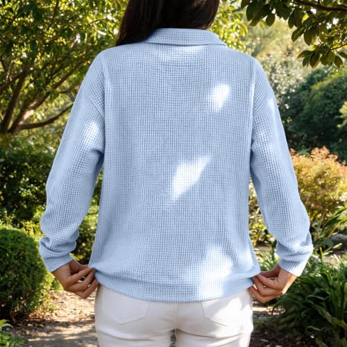 Long Sleeve Tee Shirts for Women Waffle Knit Basic Fit Tunic Holiday Tops - image 5