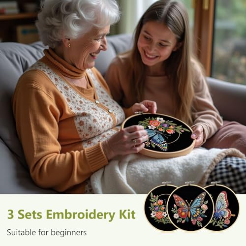 Image of Santune Embroidery Kit Needlepoint Cross Stitch Kits for Beginners Adult Needle Point Sets with Butterfly Embroidery Patterns, Includes Step-By-Step Instructions and Accessories