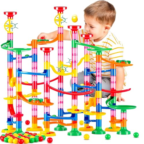 LESSETI Marble Run for Kids - 133 PCS Construction Building Blocks Toys with Plastic Marbles, Maze Marble Track STEM Educational Toy, Birthday Gifts for Boys and Girls