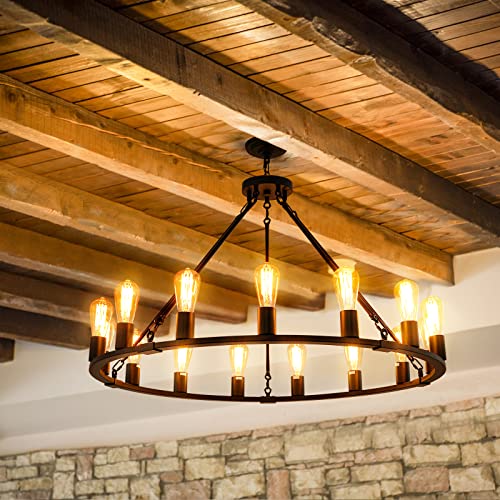 Senyshilon Wagon Wheel Chandelier, 15 Light Black Farmhouse Chandeliers for Dining Room, Dia 40'' Industrial Dining Room Light Fixture for Kitchen Island Living Room Foyer by Senyshilon - Image 4