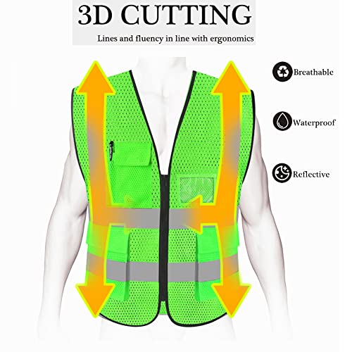 HYCOPROT High Visibility Mesh Safety Reflective Vest with Pockets and Zipper, Meets ANSI/ISEA Standards