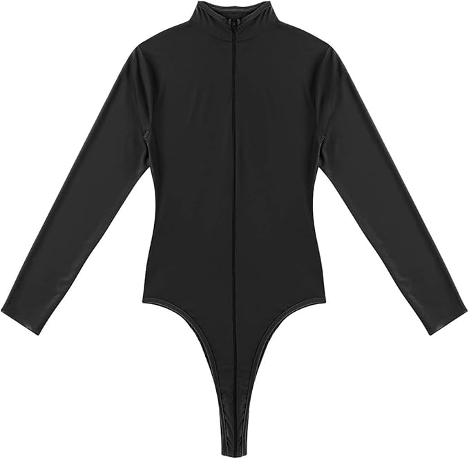 JEATHA Women's Long Sleeve Turtleneck Zippered High Cut Bodycon