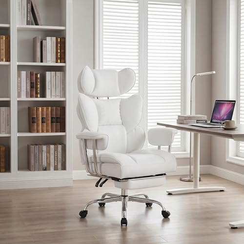 Image of Big and Tall Office Chair 400 LBS, Scratch-Resistant PU Leather Executive Ergonomic Desk Chair with Footrest, Lumbar Support, Wide Reclining Computer Seat for Home Office, Beige