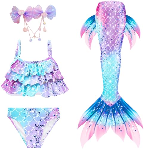 Frazadas Y Cobertores, Apparel MONAS Cola de Sirena para Niñas, 4 Piezas Traje de Sirena para niña, Cola de Sirena, Traje de Baño Niña Natacion con Accesorios para el Cabello, Traje de...