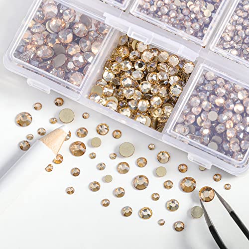 Beadsland 4300pcs Flatback Nail Rhinestones,Gold Rhinestones Round Crystal Gems for Crafts,Mixed 6 Sizes with Picking Tweezers and Wax Pencil Kit - Image 3