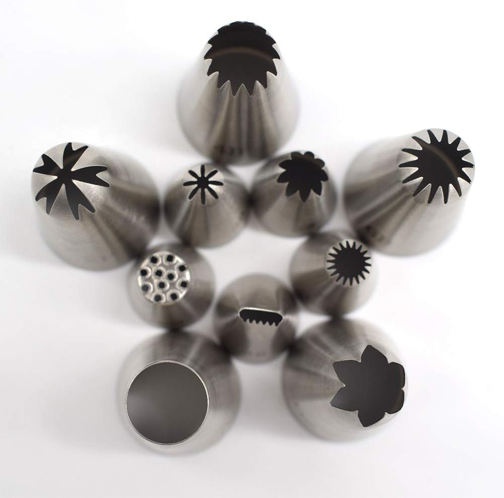 10 Pack Stainless Steel seamless Piping Icing tips, Large Piping Nozzle, Cake Decorating tools for baker