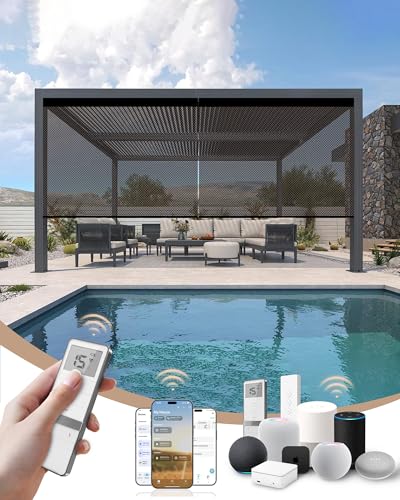 Image of Kincmo Motorized Outdoor Shades for Patio Porch, Custom Outdoor Motorized Blinds with Remote, Waterproof & Windproof Patio Shades Work with Apple Home,Alexa,Google (Brown-5% Openness)