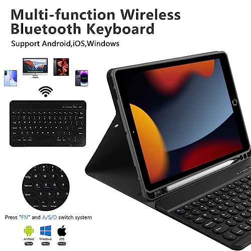 Image of Compatible for iPad 9th 8th 7th Generation Keyboard Case 10.2inch for iPad Air 3 Case with Keyboard, Bluetooth Keyboard for iPad Pro 10.5 3rd Gen), Slim Leather Cover for iPad 2021 /2020 /2019 Black